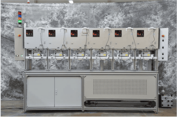 production bench with valve testing